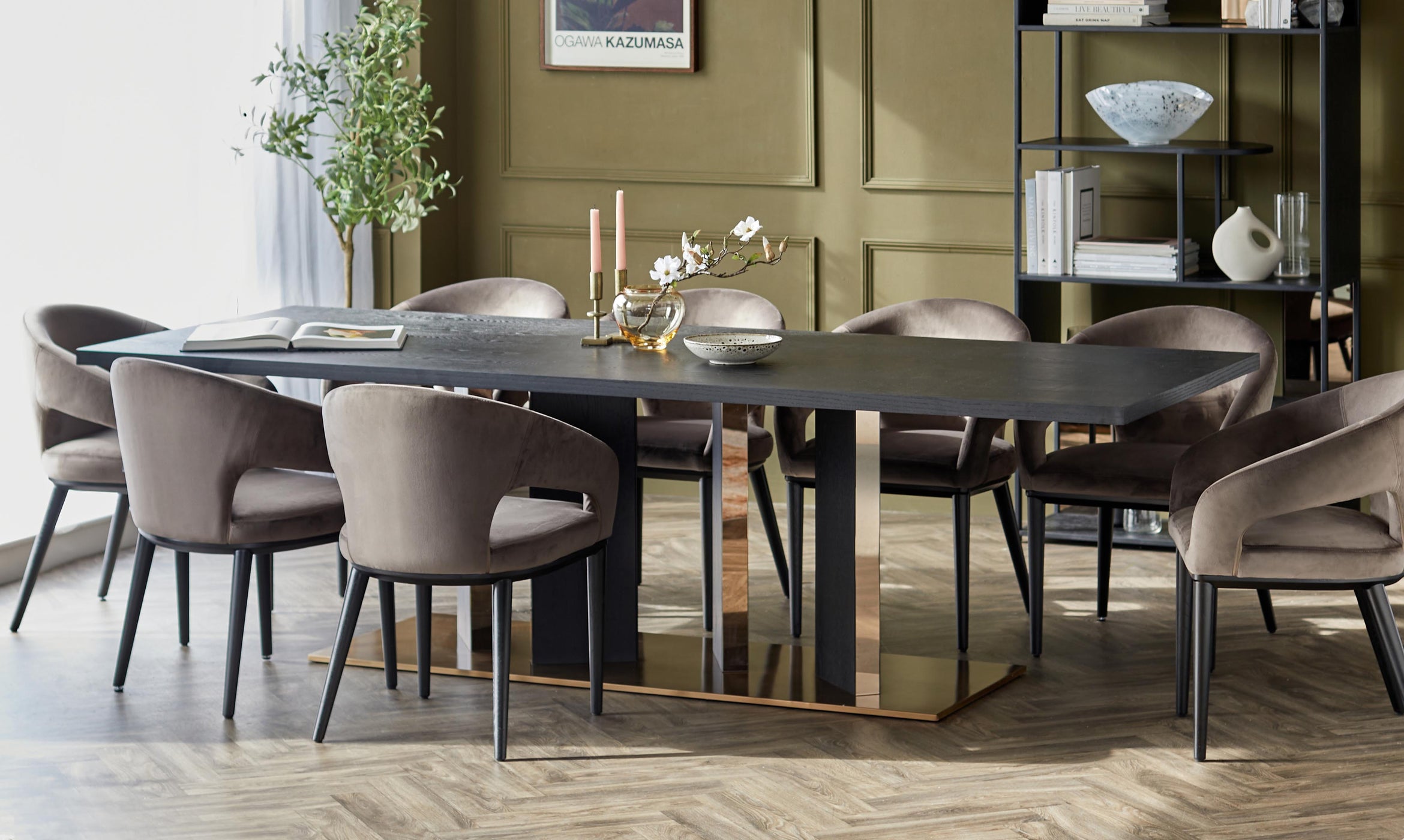 Holland 10 seater table and 10 Heath dining chairs set