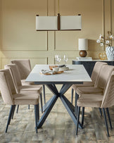 Hayden 6 to 8 seater table and 6 Serena  champagne dining chairs set